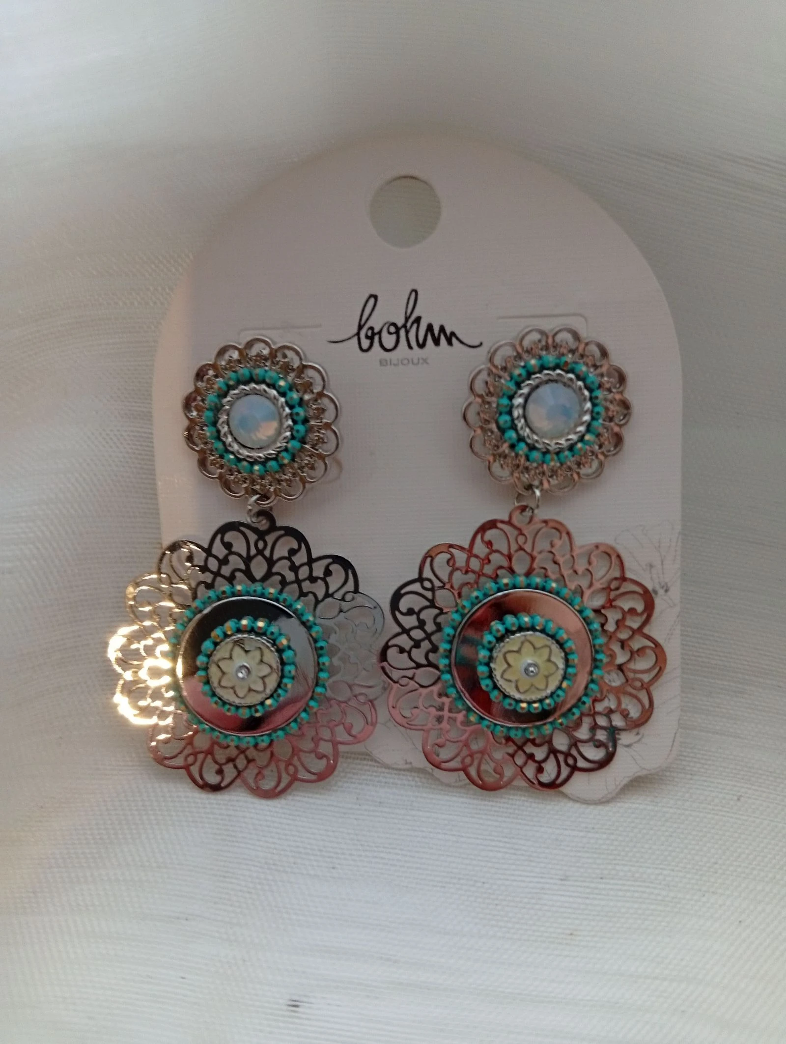Boucles d'oreilles bleu et argenté 